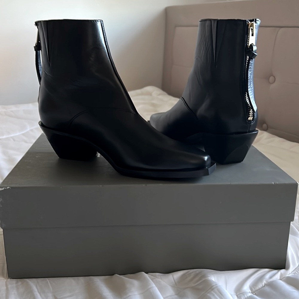ALLSAINTS Lenora Square Toe Black Leather Moto Boots New In Box size 7
